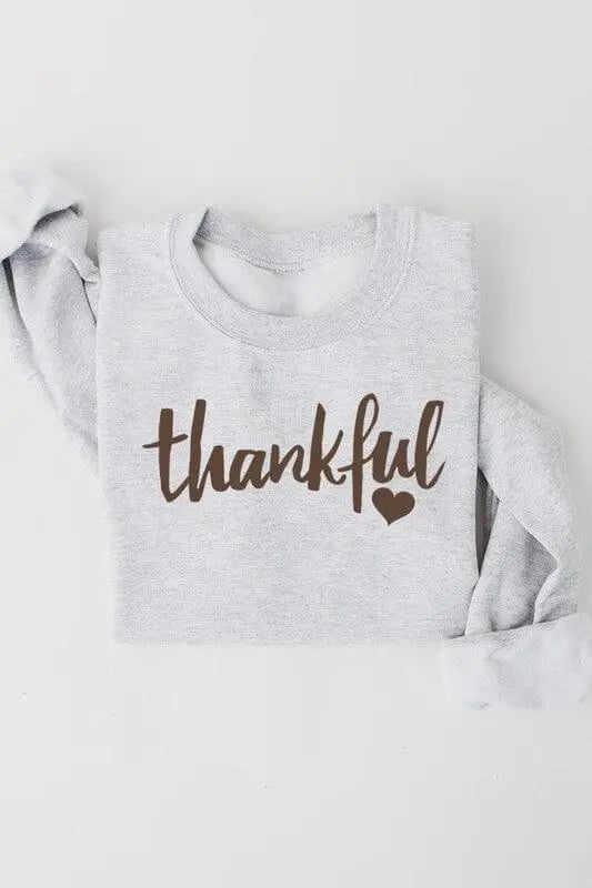 Thankful Heart Graphic Fleece Sweatshirt Thankful cursive sweatshirt Poet Street Boutique ASH S