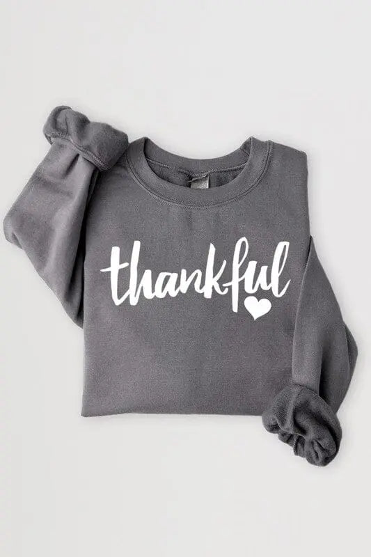 Thankful Heart Graphic Fleece Sweatshirt Thankful cursive sweatshirt Poet Street Boutique CHARCOAL S