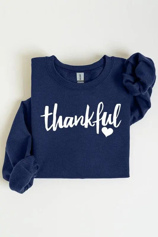 Thankful Heart Graphic Fleece Sweatshirt Thankful cursive sweatshirt Poet Street Boutique NAVY S