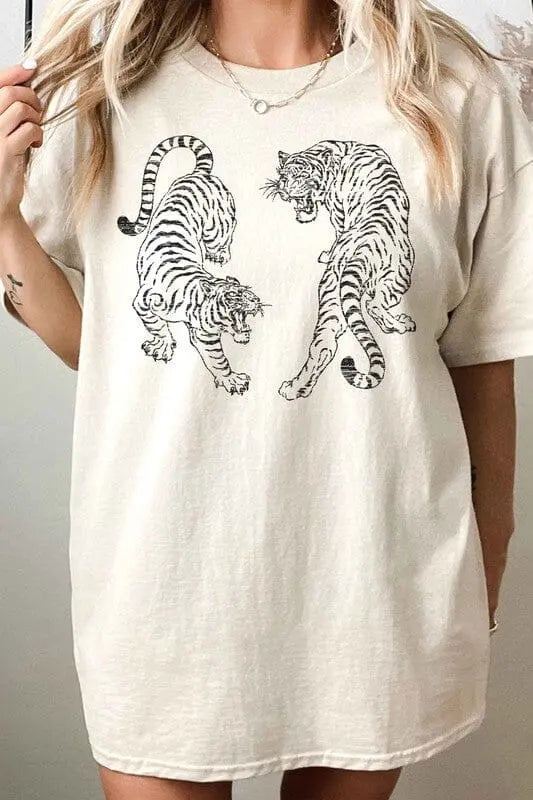 Tiger Oversized Graphic Tee graphic tee Poet Street Boutique SAND S/M