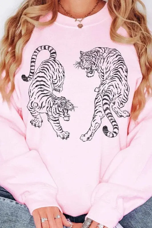 Tiger Oversized Sweatshirt tiger sweatshirt Poet Street Boutique PINK S/M