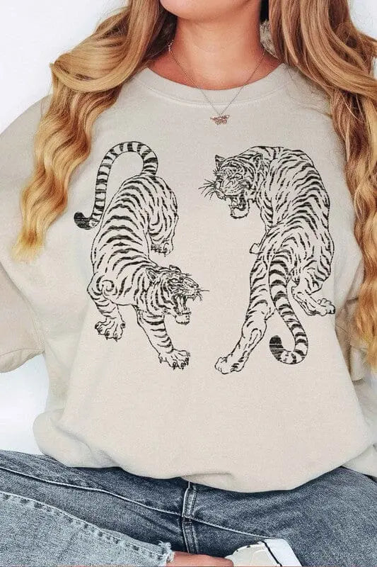 Tiger Oversized Sweatshirt tiger sweatshirt Poet Street Boutique SAND S/M