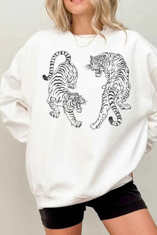 Tiger Oversized Sweatshirt tiger sweatshirt Poet Street Boutique WHITE S/M