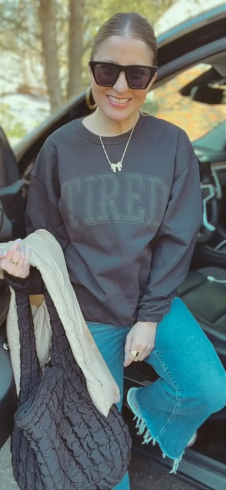 Tired Puff Print Black on Black Sweatshirt graphic sweatshirt Poet Street Boutique