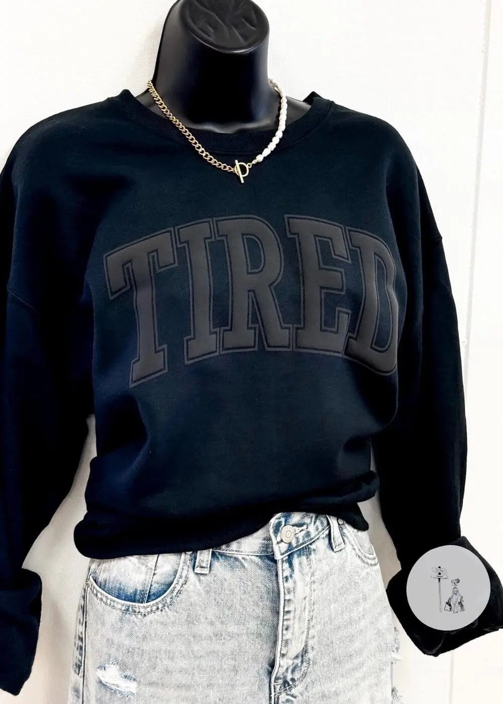 Tired Puff Print Black on Black Sweatshirt graphic sweatshirt Poet Street Boutique Small