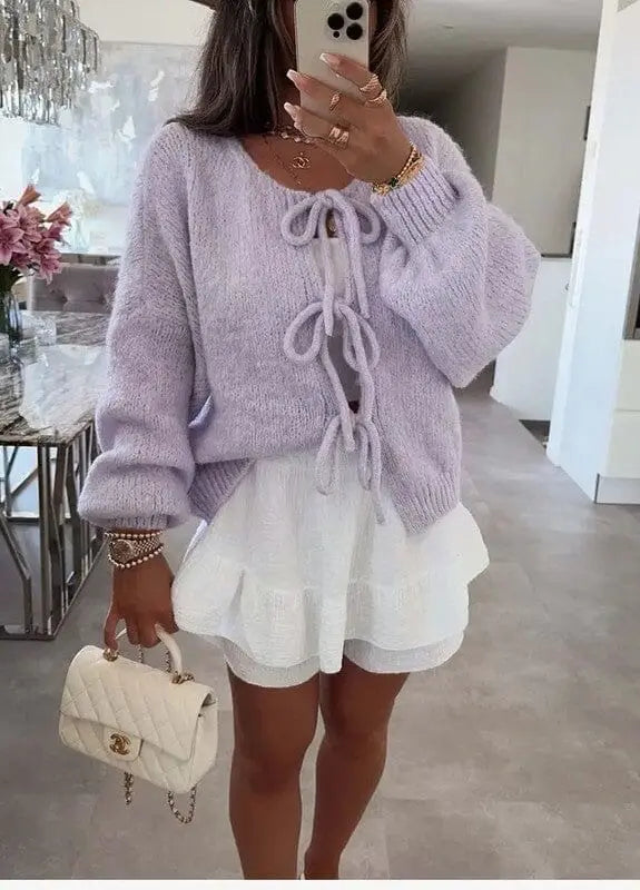 V-neck front tie Cardigan Miss Sparkling lilac S