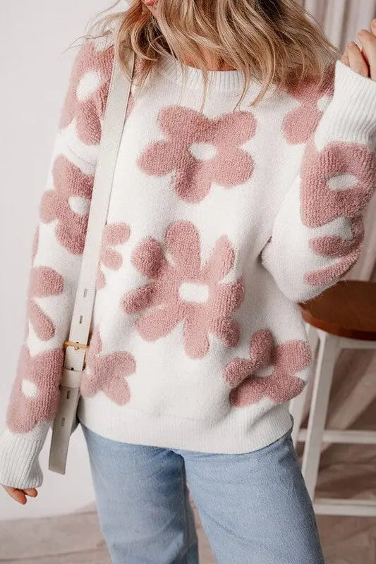 Vintage Flower Drop Shoulder Loose Sweater vintage floral sweater Poet Street