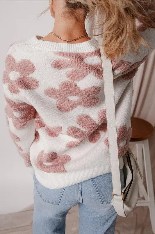 Vintage Flower Drop Shoulder Loose Sweater vintage floral sweater Poet Street