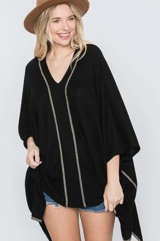VNECK PONCHO TOP Jade By Jane BLACK ONESIZE