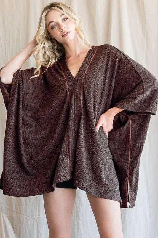 VNECK PONCHO TOP Jade By Jane CHOCOALTE ONESIZE