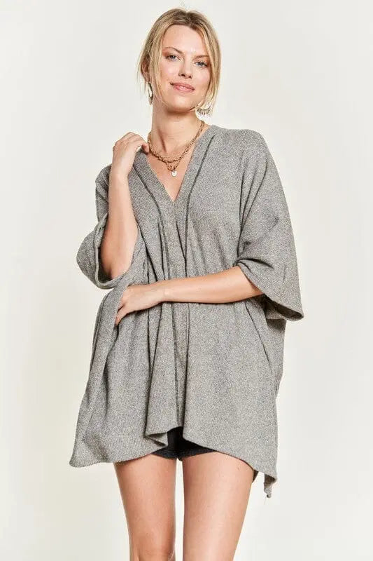 VNECK PONCHO TOP Jade By Jane OATMEAL ONESIZE