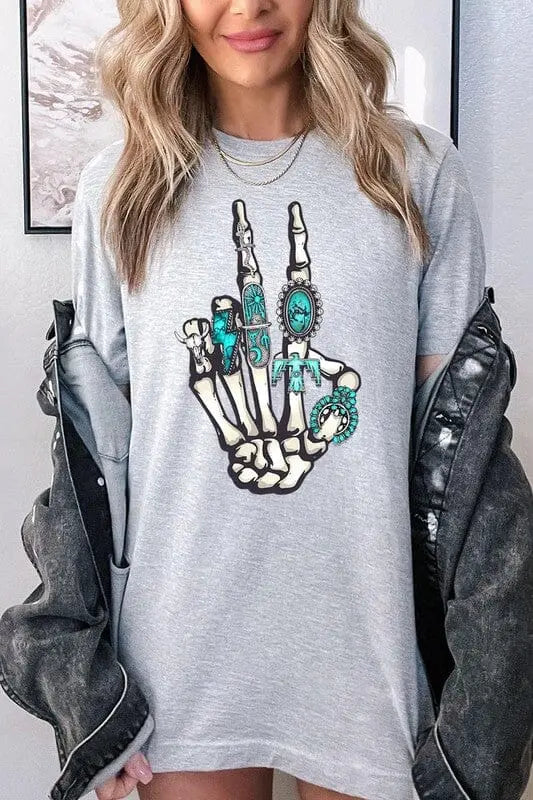 Western Skeleton Concho Rings Graphic T Shirts Color Bear ATHLETIC HEATHER S