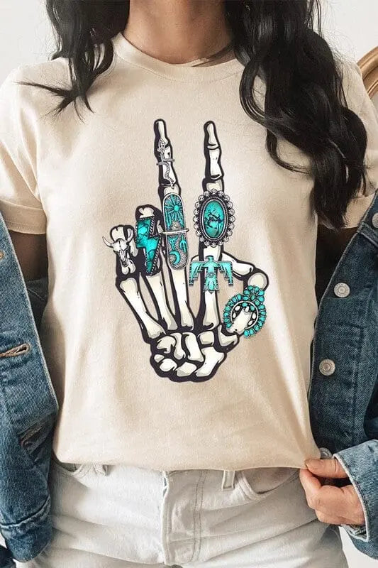 Western Skeleton Concho Rings Graphic T Shirts Color Bear CREAM S