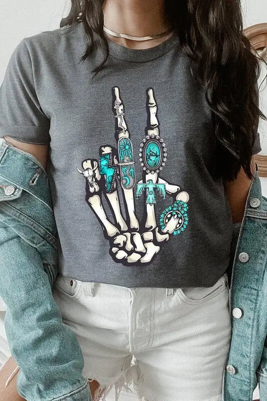 Western Skeleton Concho Rings Graphic T Shirts Color Bear DARK GREY HEATHER S