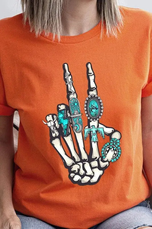 Western Skeleton Concho Rings Graphic T Shirts Color Bear ORANGE S