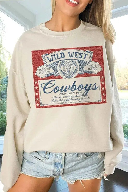 Wild West Cowboys Oversized Sweatshirt graphic oversized sweatshirt Poet Street Boutique SAND S/M