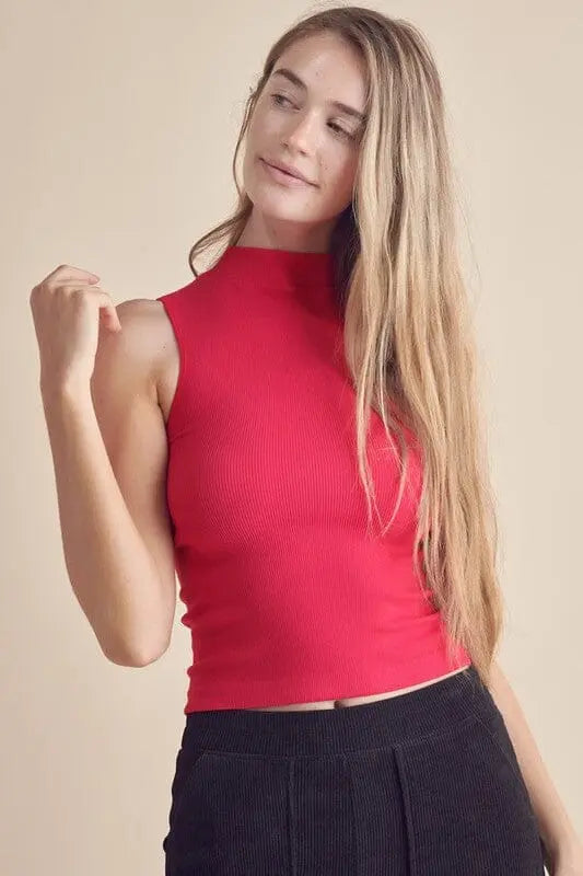 Yelete Always Classy Ribbed Mock Neck Tank tank top Yelete Fuchsia S/M