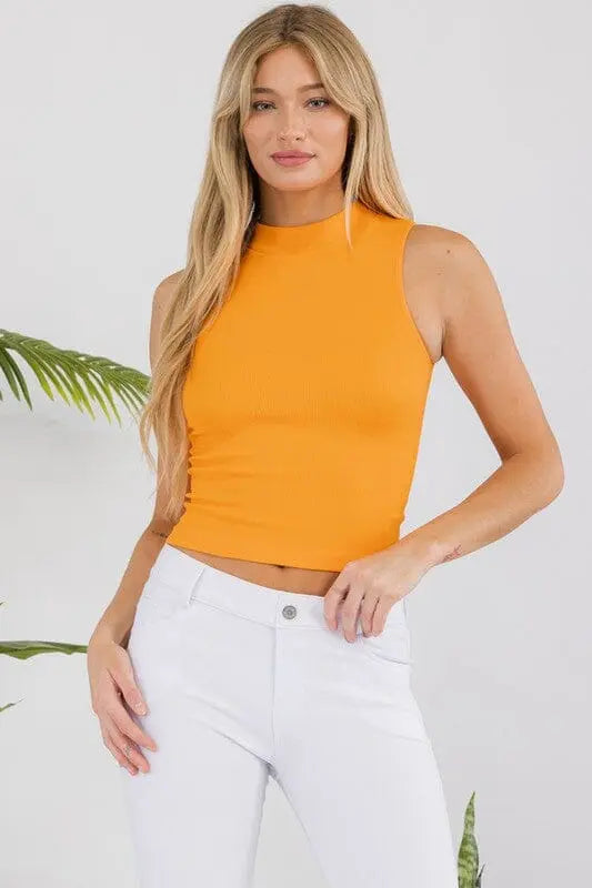 Yelete Always Classy Ribbed Mock Neck Tank tank top Yelete Orange S/M