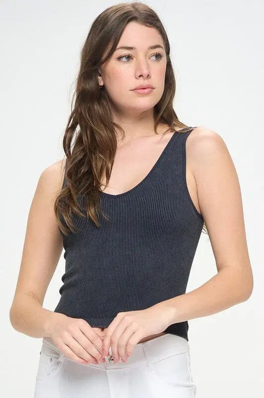 Yelete Reversible Stonewashed Ribbed Tank reversibke tank Yelete Black OS