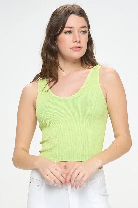 Yelete Reversible Stonewashed Ribbed Tank reversibke tank Yelete Green OS