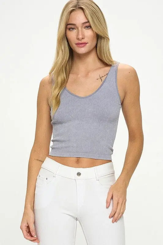 Yelete Reversible Stonewashed Ribbed Tank reversibke tank Yelete Grey OS
