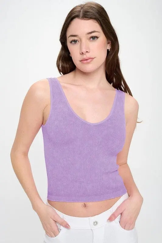 Yelete Reversible Stonewashed Ribbed Tank reversibke tank Yelete lavender OS