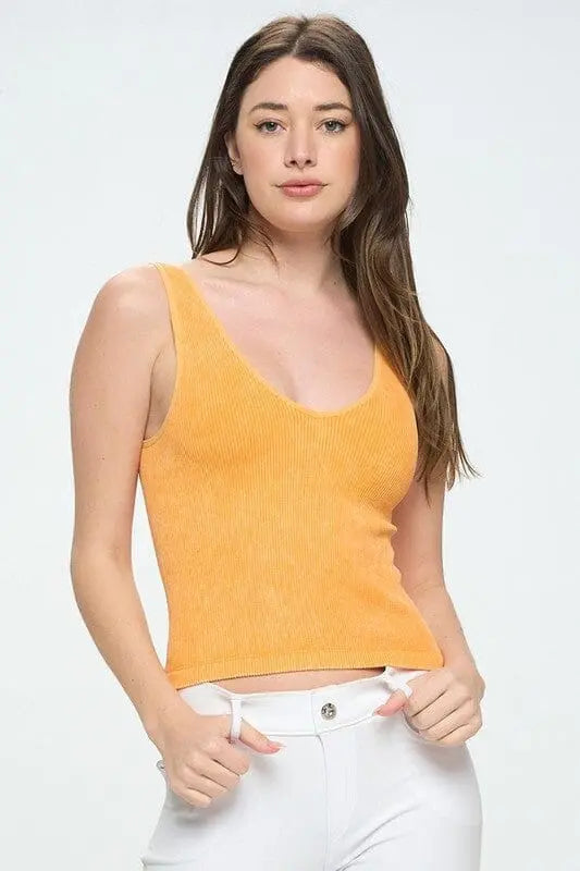 Yelete Reversible Stonewashed Ribbed Tank reversibke tank Yelete Orange OS