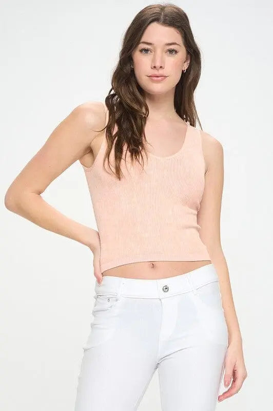 Yelete Reversible Stonewashed Ribbed Tank reversibke tank Yelete Peach OS