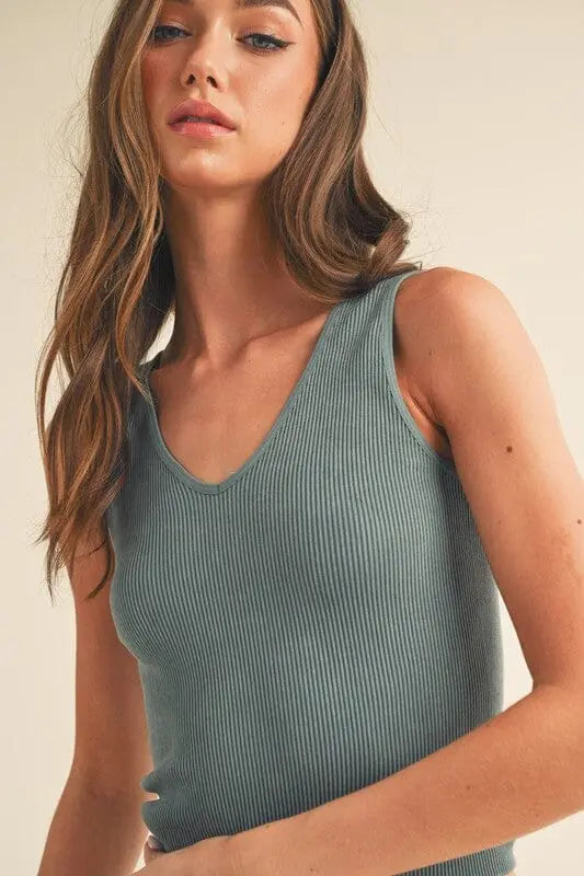 Yelete Reversible Stonewashed Ribbed Tank reversibke tank Yelete Vintage Blue OS