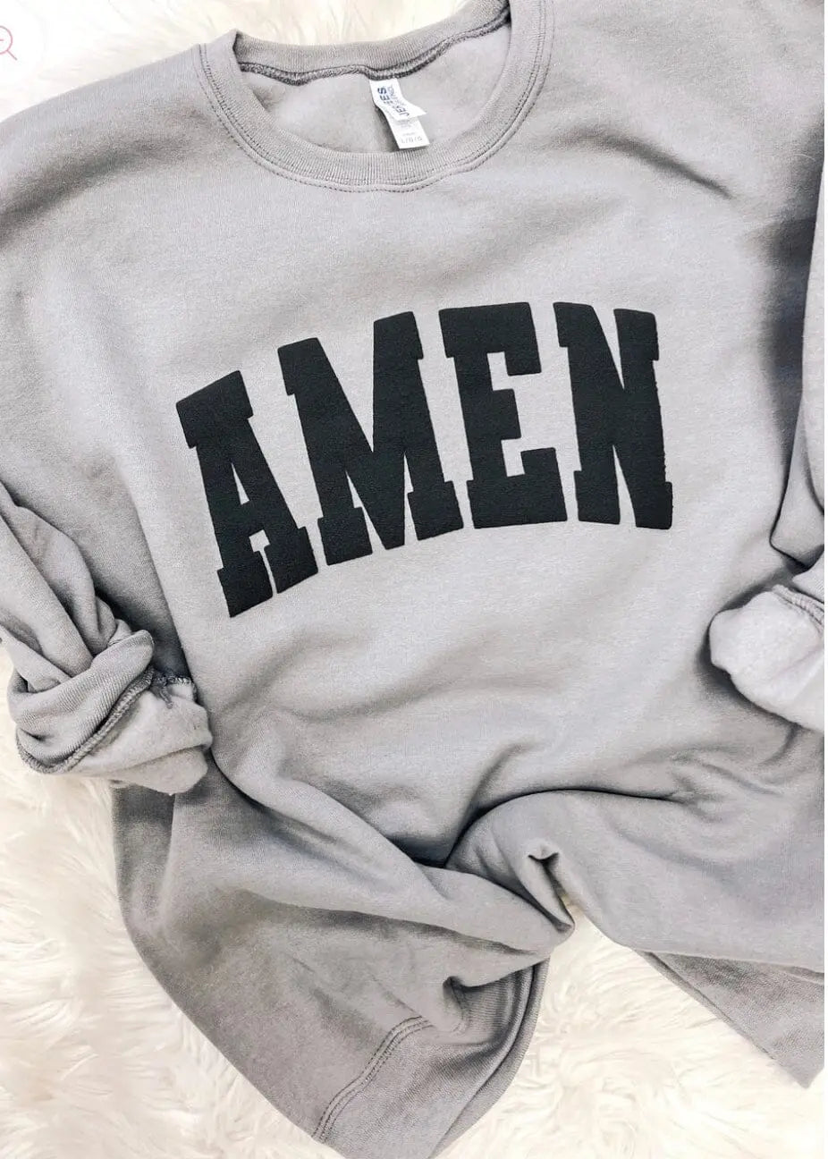 Amen Puff Print Sweatshirt graphic sweatshirt Poet Street Boutique Grey Small