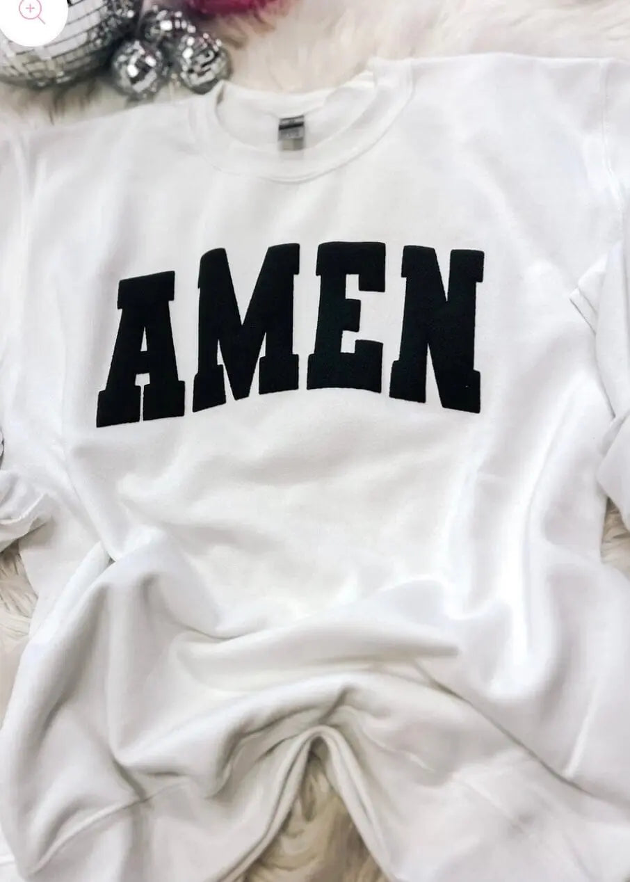 Amen Puff Print Sweatshirt graphic sweatshirt Poet Street Boutique White Small
