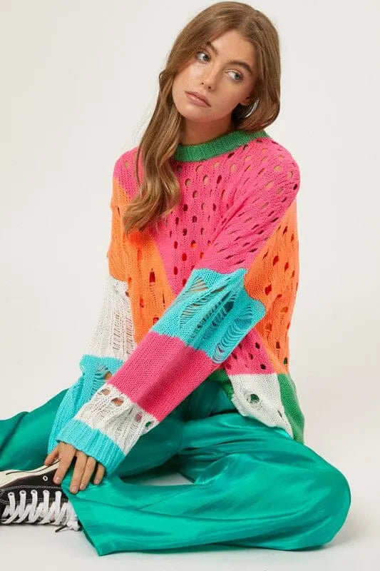 Rainbow 2024 distressed sweater