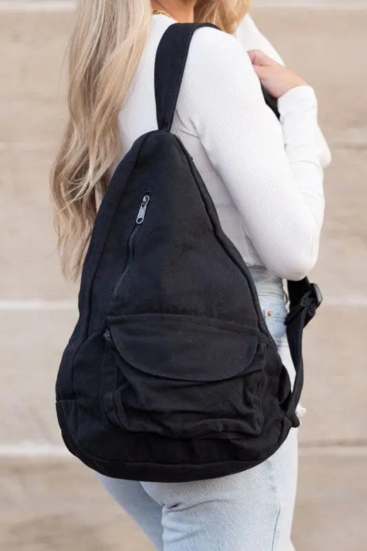 Cotton Canvas Oversized Sling Bag sling bag Poet Street Boutique Black OneSize