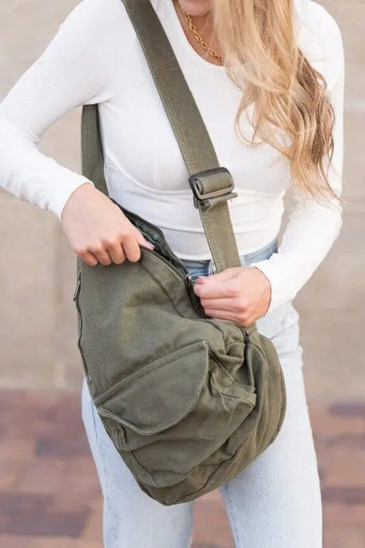 Cotton Canvas Oversized Sling Bag sling bag Poet Street Boutique Olive OneSize