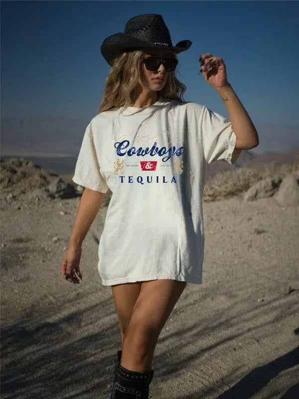 Cowboys and Tequila Graphic Tee Ocean and 7th Cream L