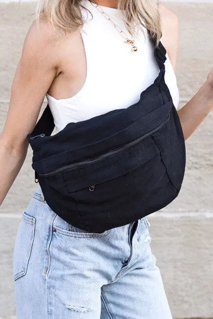 London Oversize Canvas Crescent Sling Aili's Corner Black OneSize