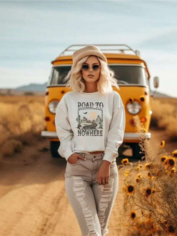 Road to Nowhere Graphic Sweatshirt graphic print sweatshirt Poet street Heather Dust S