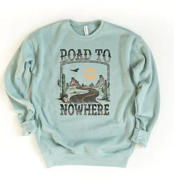 Road to Nowhere Graphic Sweatshirt graphic print sweatshirt Poet street Heather Dusty Blue S