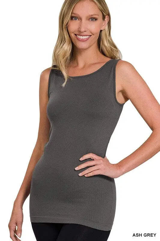 Scoop Neck Seamless Tank Top seamless tank ZENANA ASH GREY S/M
