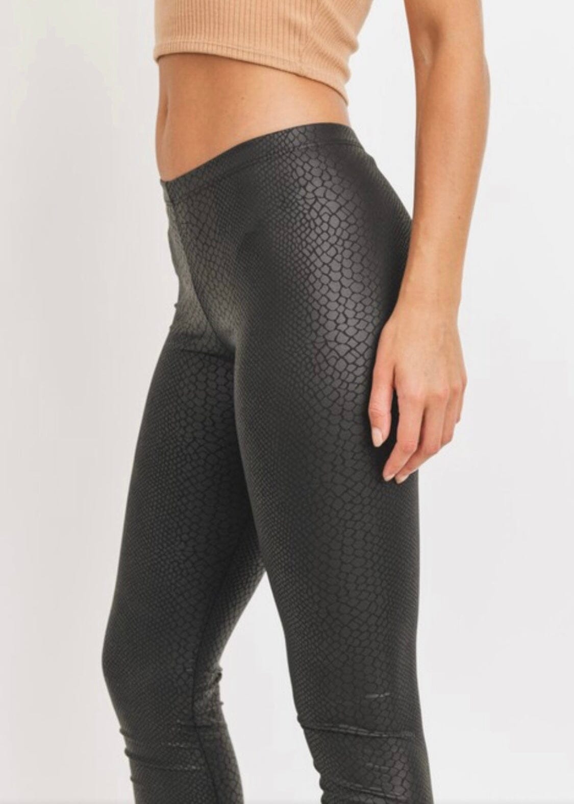 Womens Faux Leather Leggings Black High Waist Pants Snake Pattern : BidBud