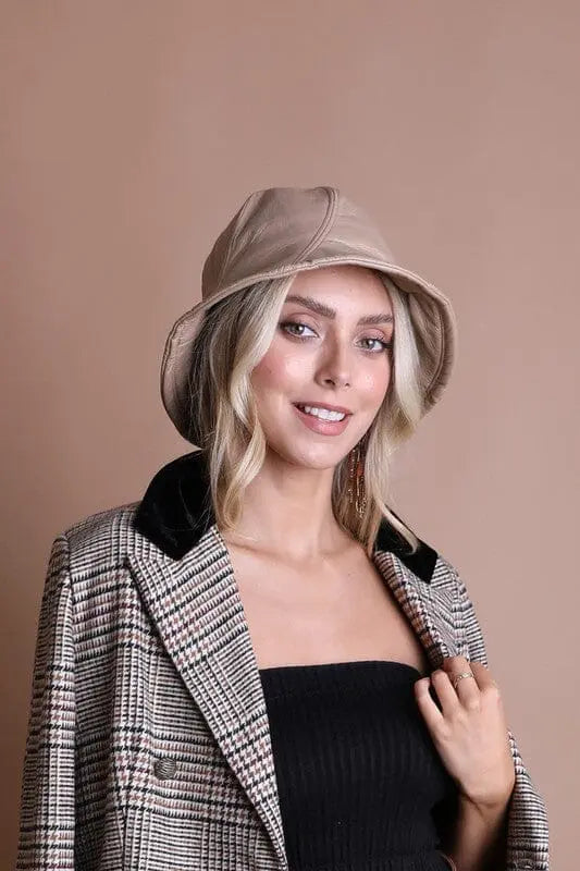 That 70' S Vegan Leather Bucket Hat bucket leather hat Poet Street Boutique Beige OS