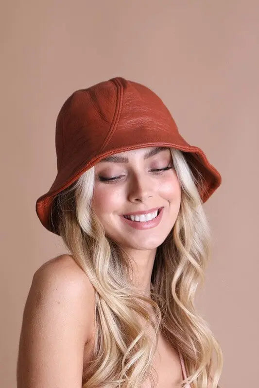 That 70' S Vegan Leather Bucket Hat bucket leather hat Poet Street Boutique Rust OS