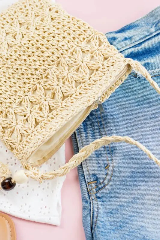 Woven Straw Tassel Crossbody Bag cross body Aili's Corner