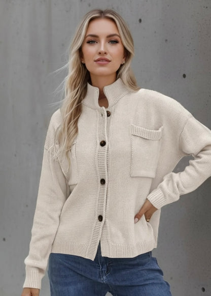 Button Up Collared Long Sleeve Cardigan