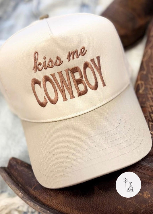 Embroidered Kiss Me Cowboy Trucker Hat