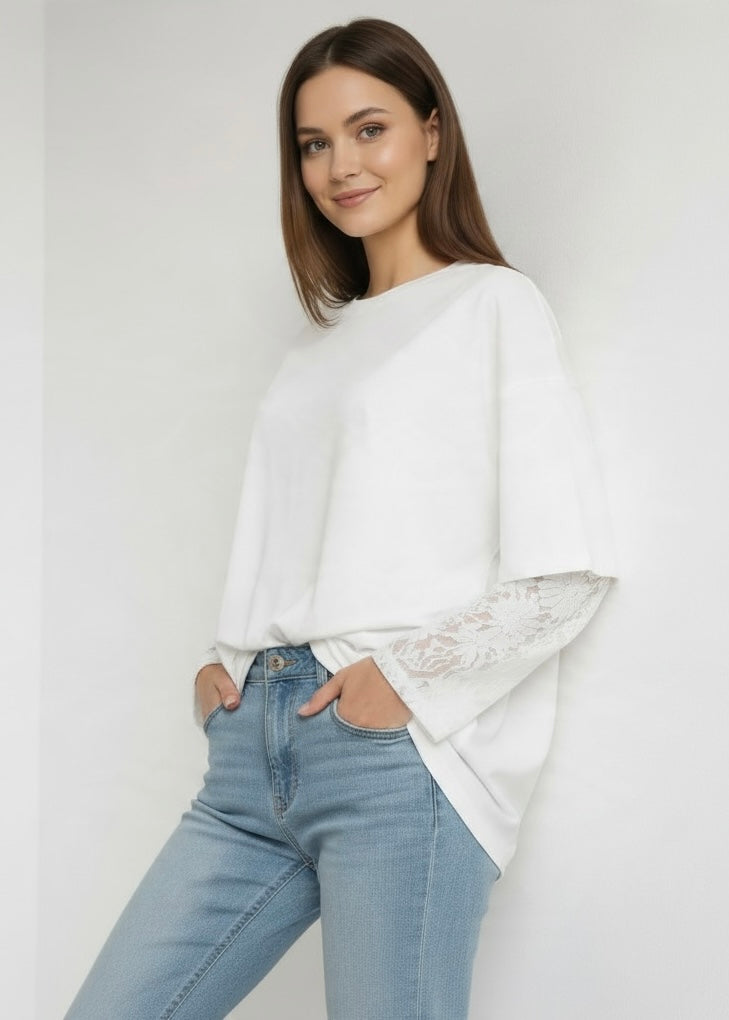 Layered Lace-Sleeve T-Shirt