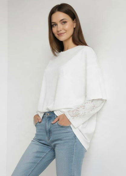 Layered Lace-Sleeve T-Shirt
