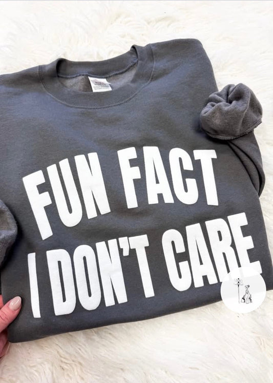 Fun Fact I Don’t Care Puff Print Sweatshirt Poet Street Boutique