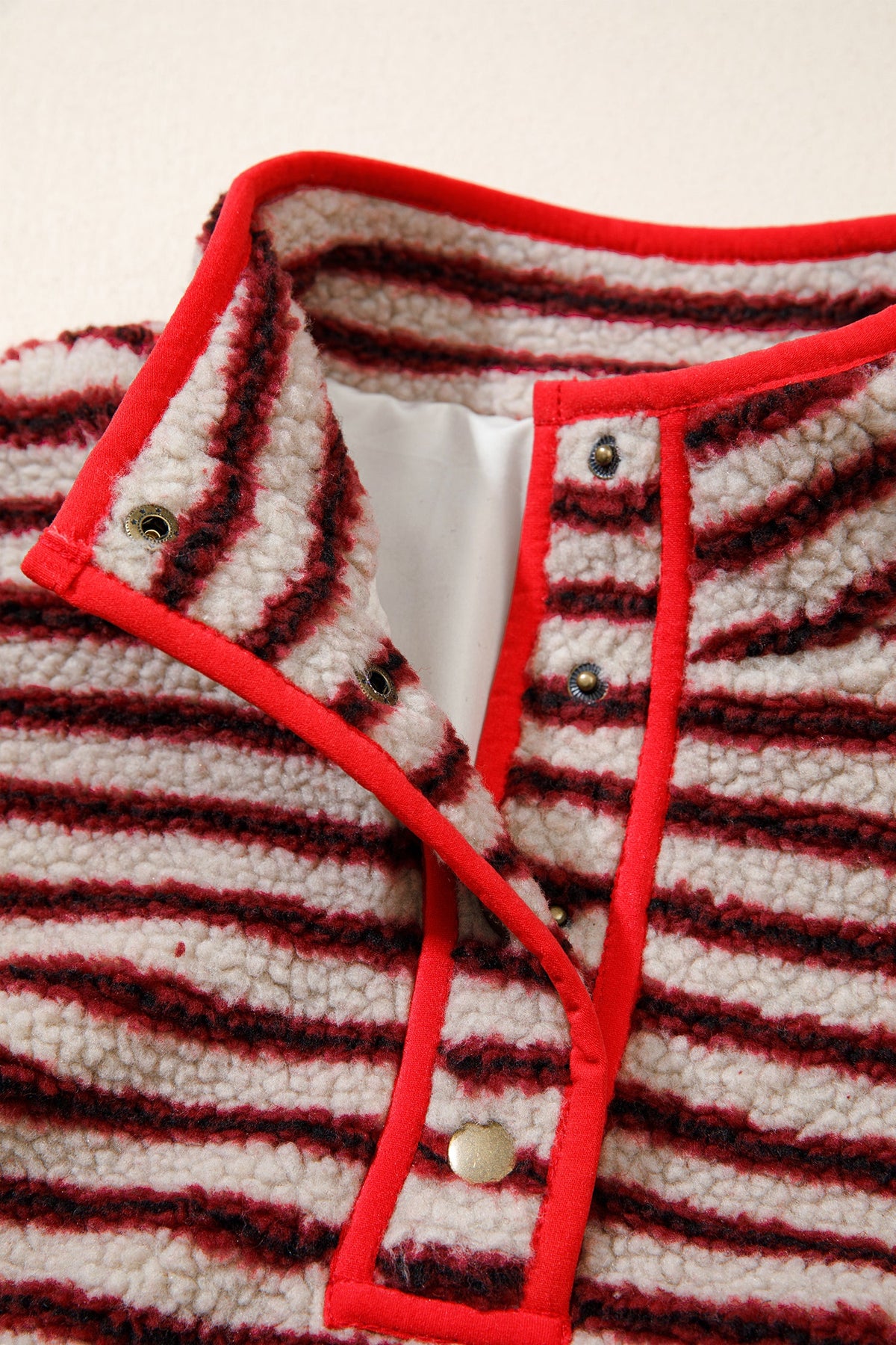 Stripe Fleece Contrast Trim Buttoned Sweatshirt