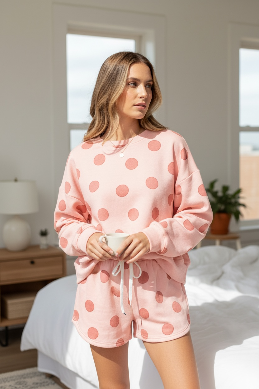 Polka Dot Pullover and Drawstring Shorts Set JUNIPER BLVD